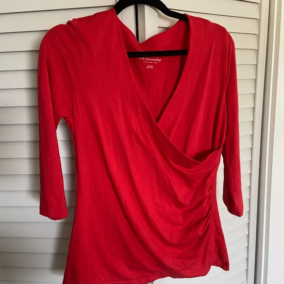 Soft Surroundings-3 blouses in red, blue and khaki - Picture 2 of 6